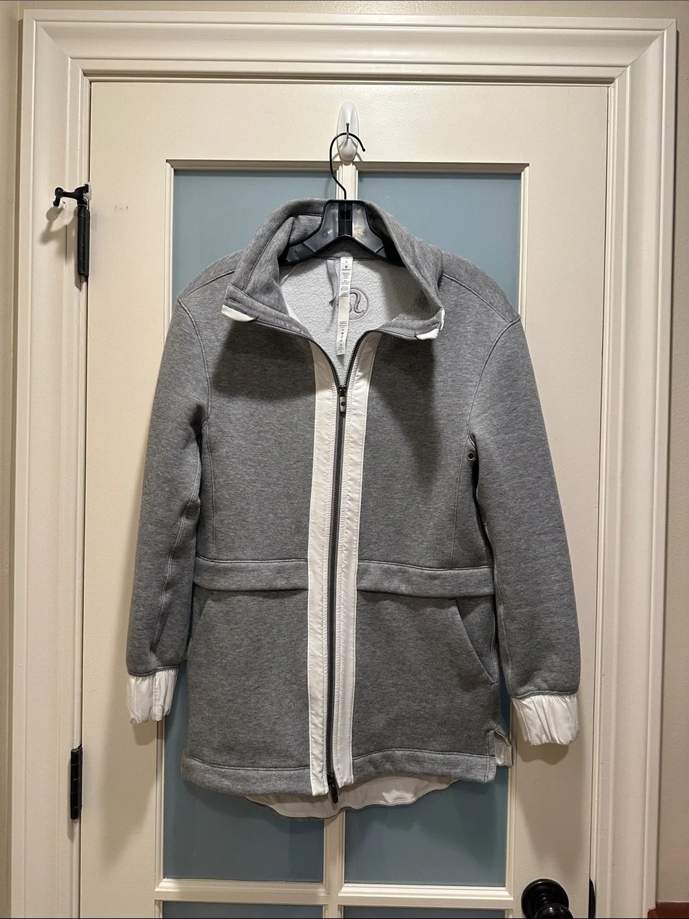 Lululemon Gray Zip-Front Jacket with White Trim